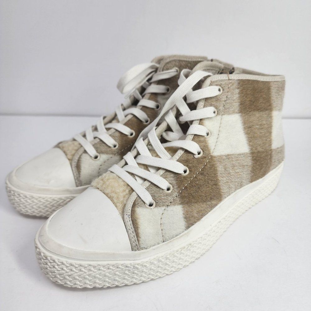 Dolce Vita Veola Checkered Plush Hightop Tan Sneakers, Women's 9.5